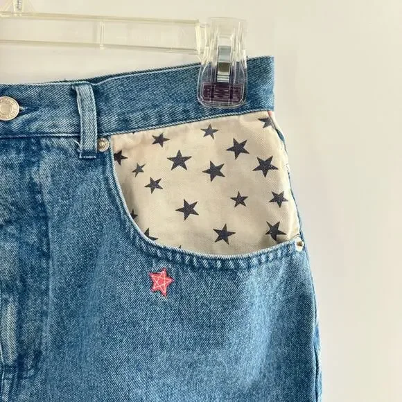 Vintage Denim Patchwork 100% Cotton Skirt Size 6 Cottagecore Patriotic Style - Picture 7 of 9